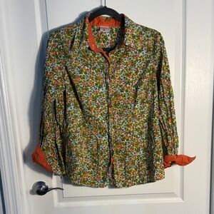 Motherhood Maternity Floral Button-Up Shirt in Green, Orange 100% Cotton Size L